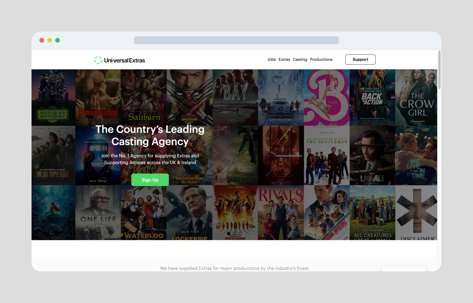 Universal Extras website screenshot